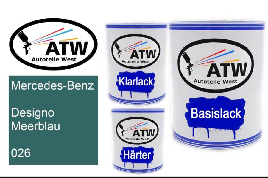 Mercedes-Benz, Designo Meerblau, 026: 1L Lackdose + 1L Klarlack + 500ml Härter - Set, von ATW Autoteile West.